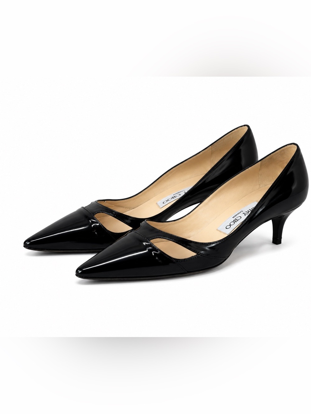 Jimmy Choo Black Patent Leather Pointed Pump with Cutout SW